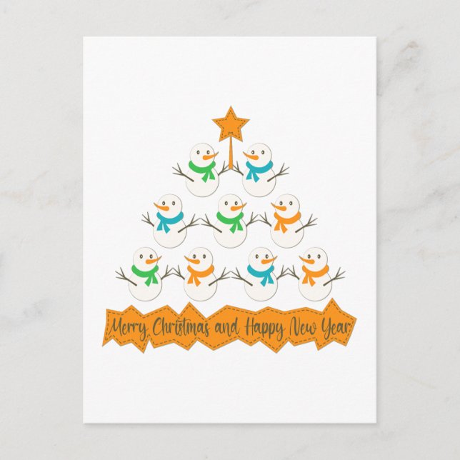 Postal Pirámide de árboles de Navidad hecha de muñecos de (Anverso)