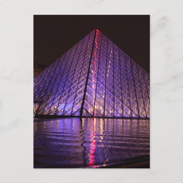 Postal Pirámide del Louvre de noche: Reflexiones en París (Anverso)