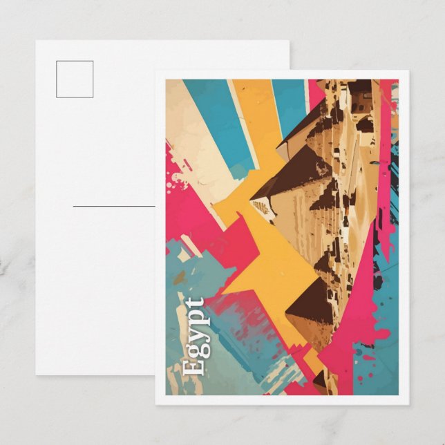 Postal Pirámide Egipto Ilustracion de viajes de arte pop (Anverso / Reverso)