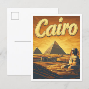 Postal Pirámide El Cairo Ilustracion de Viajes Vintage de