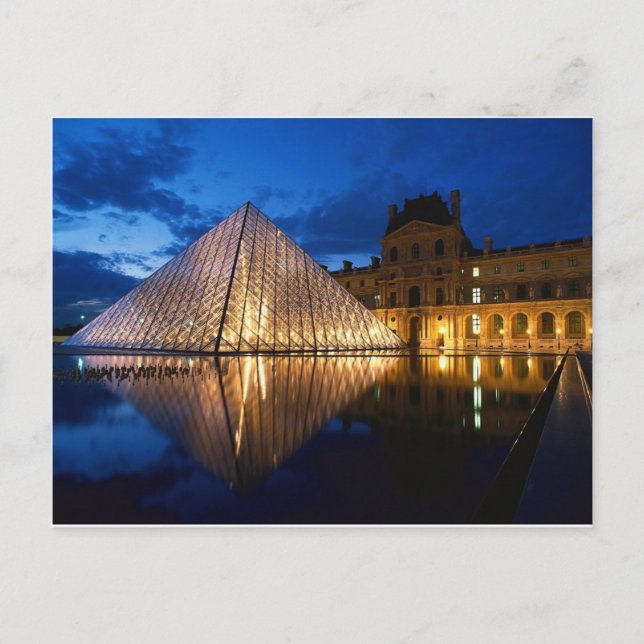 Postal Pirámide en el Museo del Louvre de noche, París, F (Anverso)
