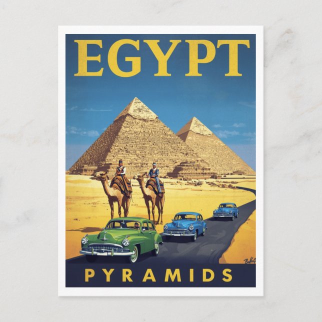 Postal Pirámides de Egipto Coche Antiguo Retro (Anverso)