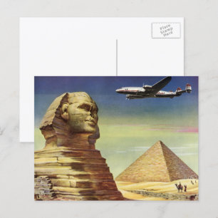 Postal Pirámides de época, la gran esfinge de Giza, Egipt