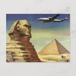 Postal Pirámides de época, la gran esfinge de Giza, Egipt