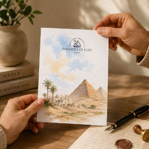 Postal Pirámides de Giza, Egipto Recuerdo de Acuarela