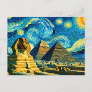 Postal Pirámides nocturnas estrelladas Esfinge Egipto