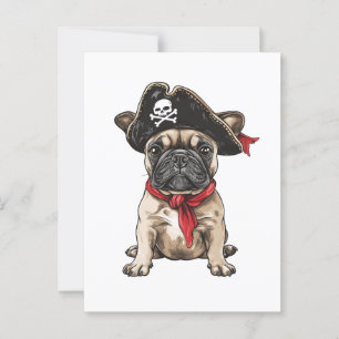 Postal Pirata Bulldog francés Skull Crossbone