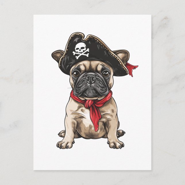 Postal Pirata Bulldog francés Skull Crossbone (Anverso)