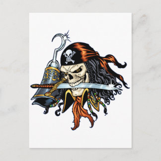 Postal Pirata de cráneo con espada y gancho de Al Rio