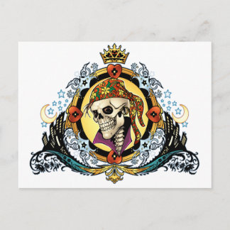 Postal Pirata de cráneo rey con corazones de Al Rio