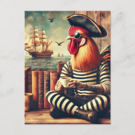 Postal Pirata gallo con café
