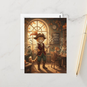 Postal Pirata Gato Sirve Café