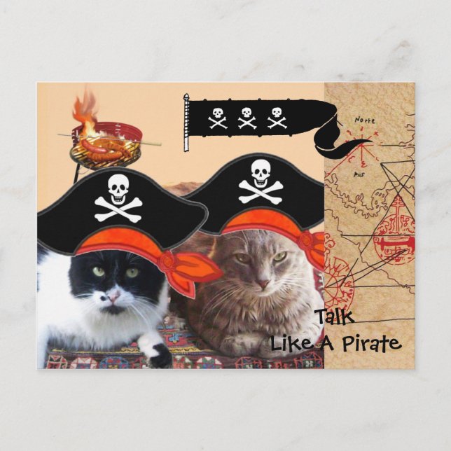 POSTAL PIRATA GATOS ANTIGUOS PIRATAS TESORERÍA MAPAS Y BA (Anverso)