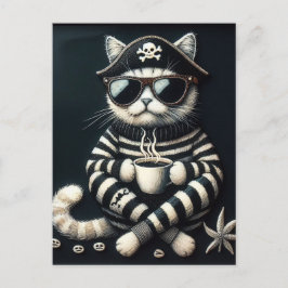 Postal Pirata gitano adorable con café