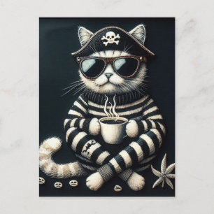 Postal Pirata gitano adorable con café
