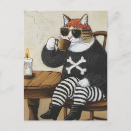 Postal Pirata gitano dulce en café de suéter negro difuso