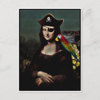 Postal Pirata Mona Lisa con parche en el ojo