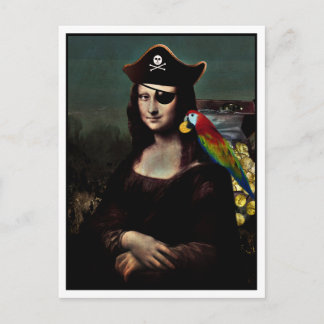 Postal Pirata Mona Lisa con parche en el ojo