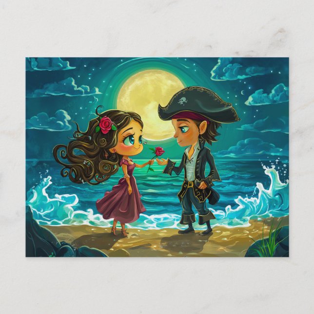 Postal Pirata se casa con su novia en la playa (Anverso)
