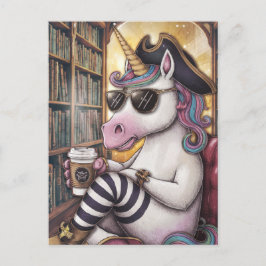Postal Pirata Unicornio con café