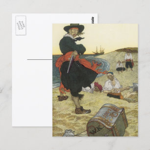 Postal Piratas Antiguos, William Kidd Enterrando Tesoros