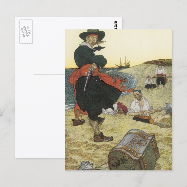 Postal Piratas Antiguos, William Kidd Enterrando Tesoros (Anverso / Reverso)