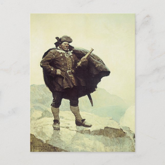 Postal Piratas de época, capitán Bill Bones por NC Wyeth (Anverso)