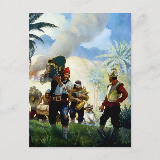 Postal “Piratas y botín” de NC Wyeth (Anverso)