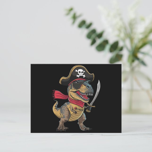 Postal Pirate Dinosaur T-Rex Funny disfraz de Halloween (Anverso de pie)