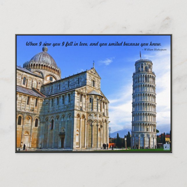 Postal Pisa La Torre Inclinada con Cita de Amor (Anverso)