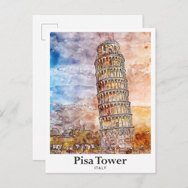 Postal Pisa Tower Italia Trayectoria de la mano acuática (Anverso / Reverso)