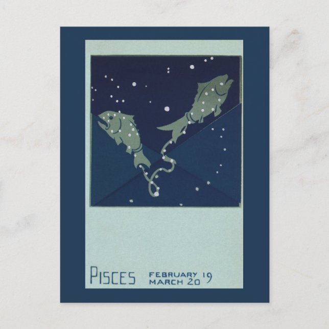 Postal Pisces Constelación de Pescado Vintage Astrología  (Anverso)