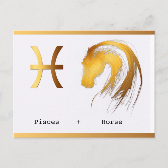 Postal Pisces Horse Chino Astrología Occidental cumpleaño (Anverso)