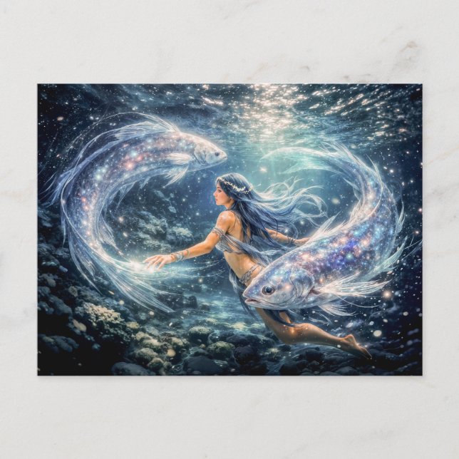 Postal Pisces Zodiac with Woman Surrounded by Two Glowing (Anverso)