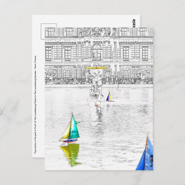 Postal Piscina del Jardín de Luxemburgo - París (Anverso / Reverso)