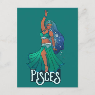 Postal Piscis Zodiaco bailarina de vientre Arte Astrologí