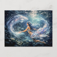 Piscis Zodíaco con Mujer Rodeada por Dos Luminosos
