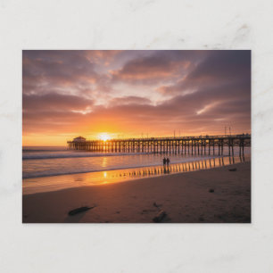 Postal Pismo Beach, muelle de California al atardecer