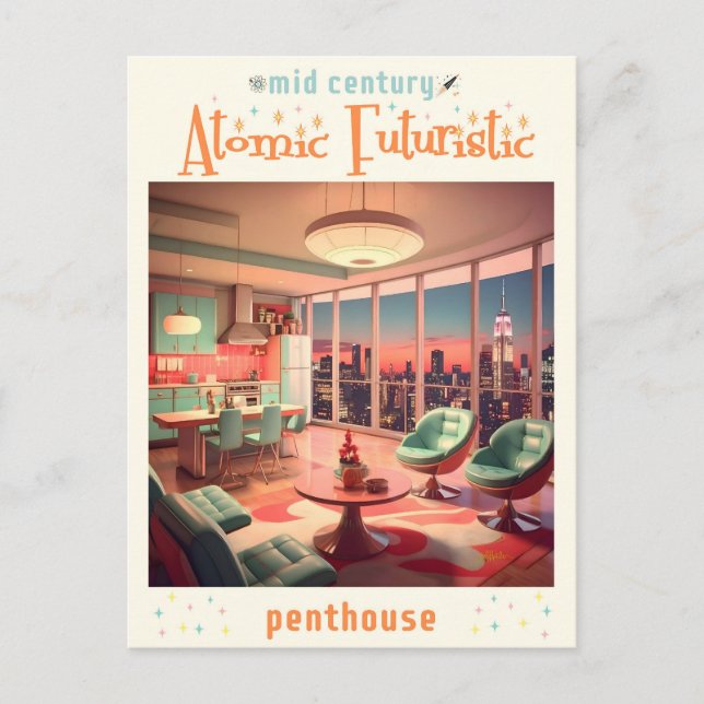Postal Piso ático futurista atómico (Anverso)