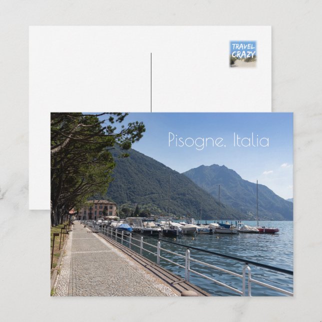 Postal Pisogne y el lago Iseo, Lombardía (Italia) (Anverso / Reverso)