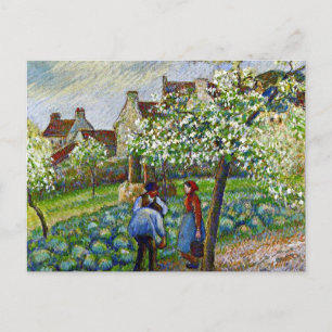 Postal Pissarro - Árboles de ciruelas con flores