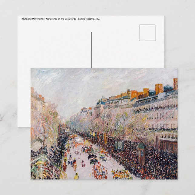 Postal Pissarro - Montmartre, Mardi Gras en el Boulevard (Anverso / Reverso)
