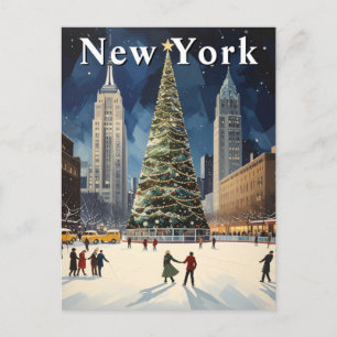 Postal Pista de hielo invernal retro de Nueva York Viajes