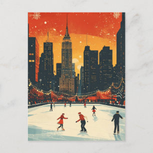 Postal Pista de patinaje sobre hielo vintage de Navidad e