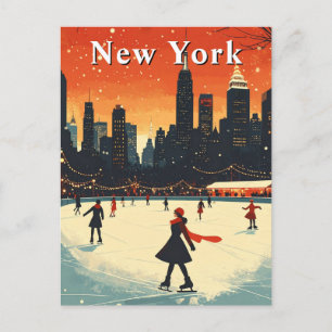 Postal Pista de patinaje sobre hielo vintage de Nueva Yor
