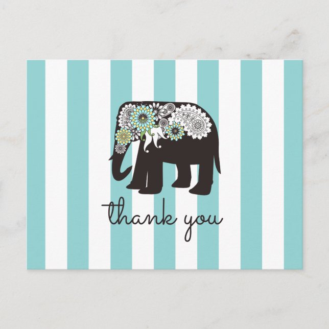 Postal Pista Turquesa Elefante Paisley Gracias (Anverso)