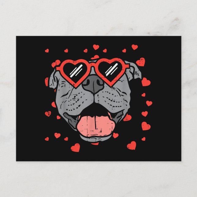Postal Pitbull Face Glasses Día de San Valentín Mascota P (Anverso)