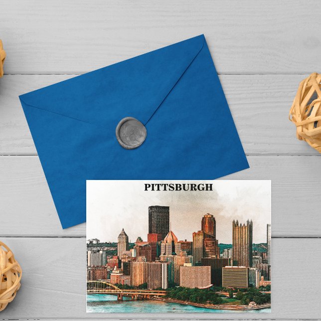 Postal Pittsburgh Cityscape Watercolor Cityscape (pittsburgh cityscape postcard)