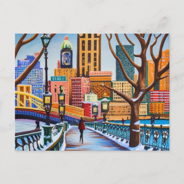 Postal Pittsburgh en pintura de invierno (Anverso)