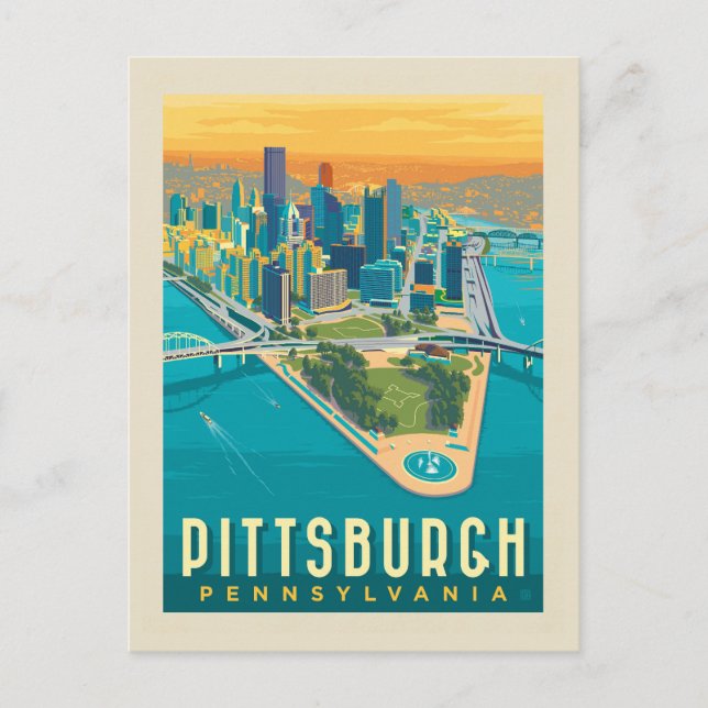 Postal Pittsburgh, PA | Vista de ojos de pájaro (Anverso)